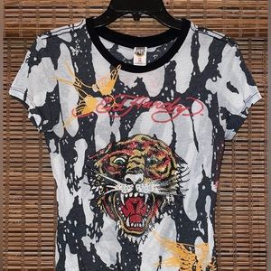 Ed Hardy Rhinestone Tiger Print T-Shirt